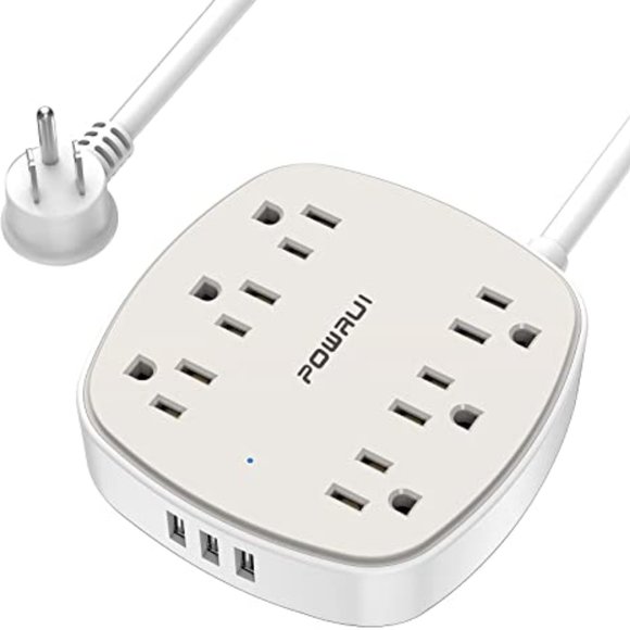 POWRUI Flat Plug Extension Cord with 6 Outlet Extender and 3 USB Ports, 6 Feet - Picture 1 of 7
